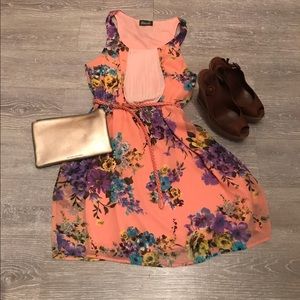Pink chiffon dress with flowers